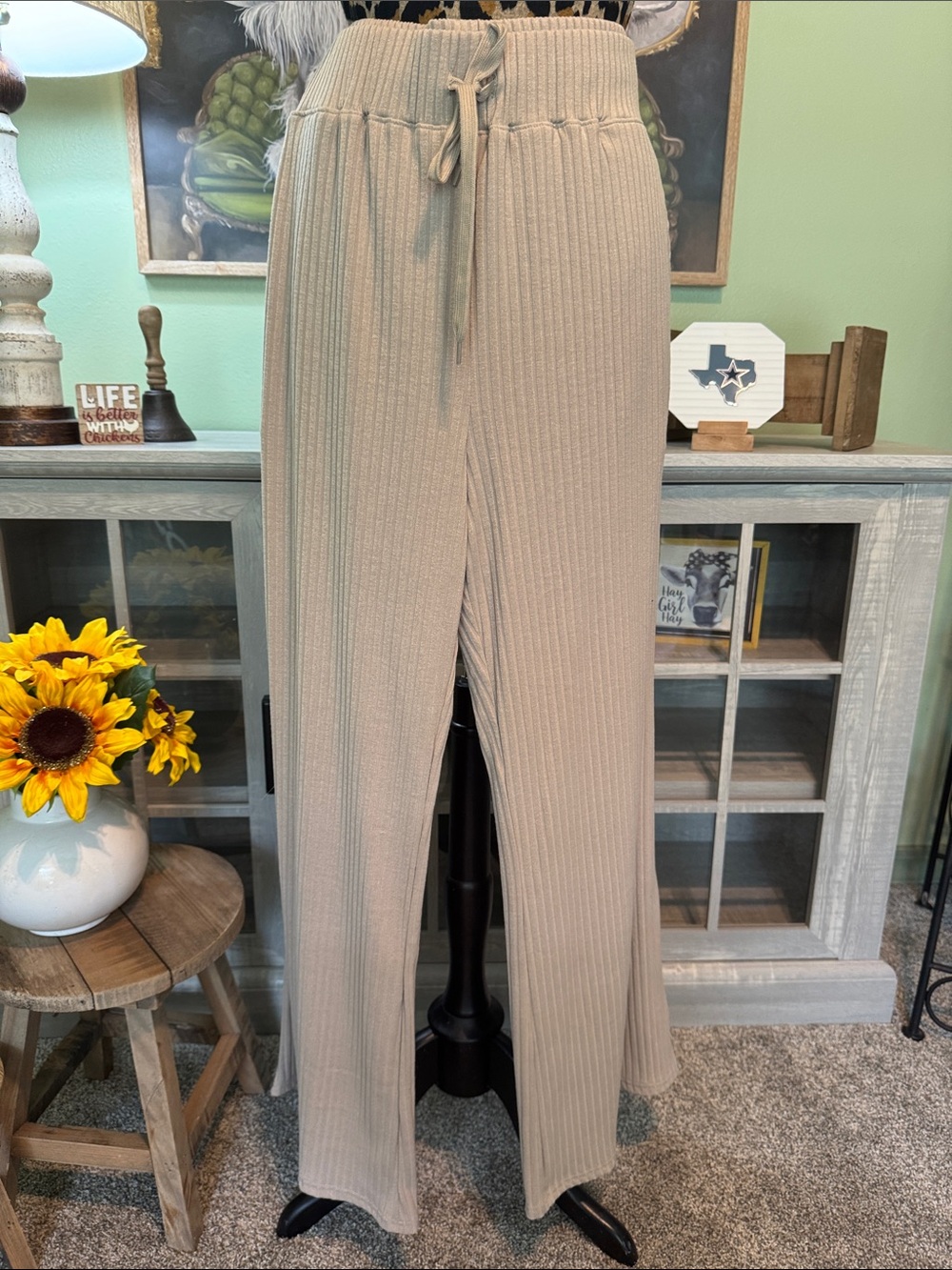 White Birch Beige Ribbed Wide Leg Lounge Pants Size 2xl